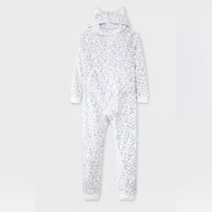Girls Leopard Print Hooded Suit Pajamas Cat & Jack XL (14) Fleece One Piece